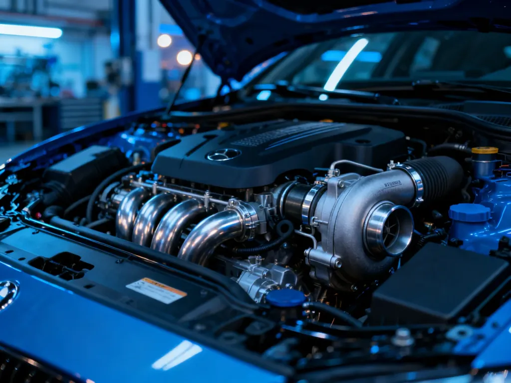 Zbliżenie na nowoczesny silnik Volkswagena Scirocco z widocznymi detalami turbosprężarki w profesjonalnym warsztacie.