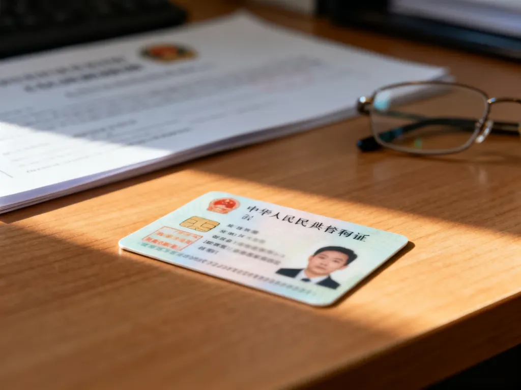 Plastikowe prawo jazdy leżące na biurku obok okularów, symbolizujące proces weryfikacji ważności dokumentu.