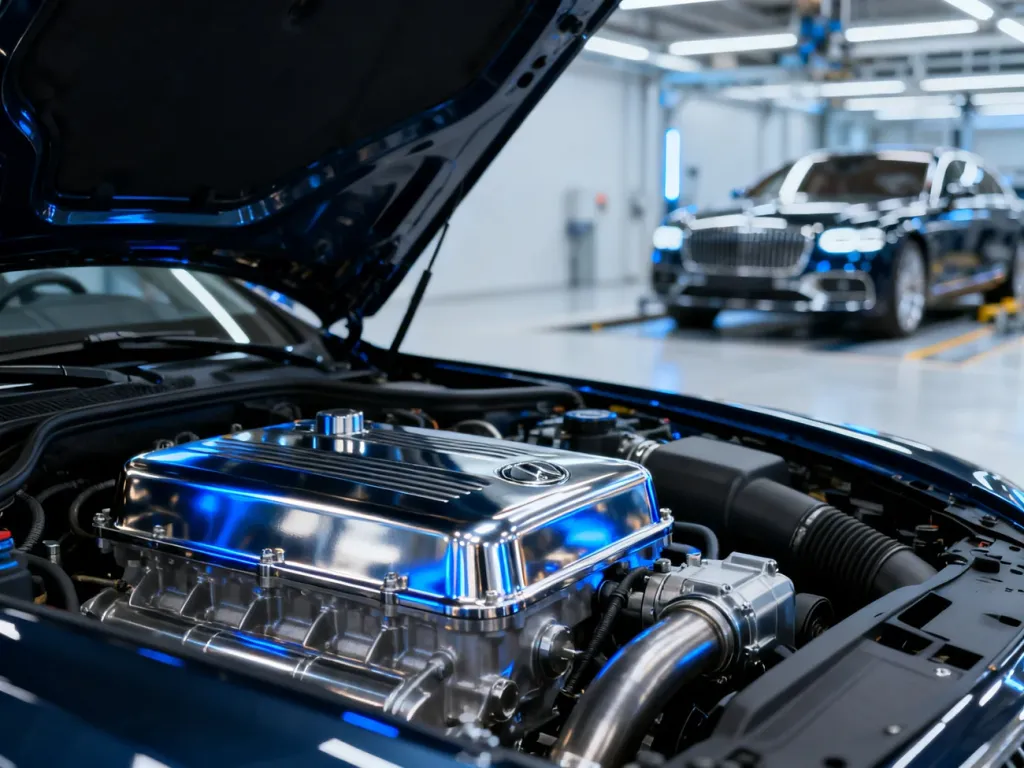 Nowoczesna jednostka napędowa Mercedesa GLC w komorze silnika, prezentująca precyzję wykonania i zaawansowaną technologię.